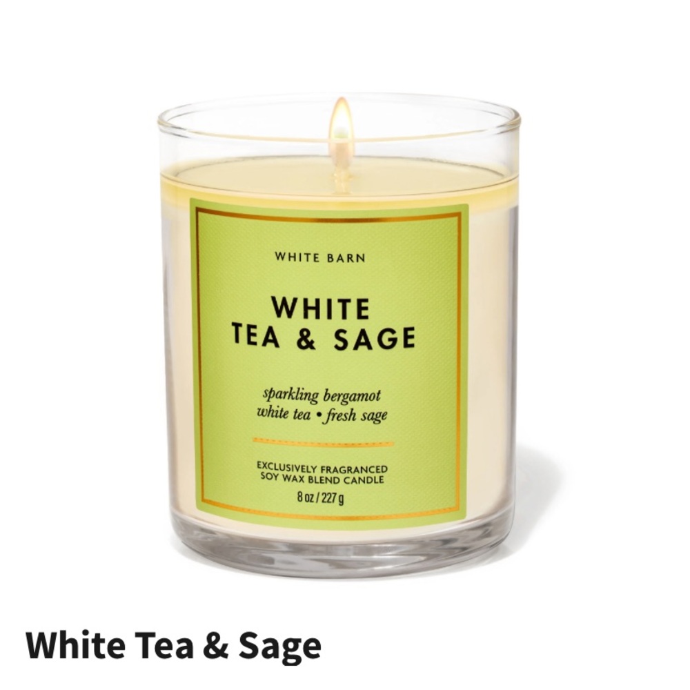 “WHITE TEA & SAGE” Single Wick Candle by B&BW / WB, 8 oz / 227 g, NWT on base